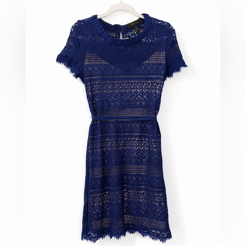 BCBGMAXAZRIA Darlita Blue Lace Dress Size 2 Cocktail Wedding Guest Party Classic - Picture 2 of 6